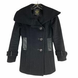 Mackage Wool Cashmere Leather Trim Short Coat Jacket Black Size XS